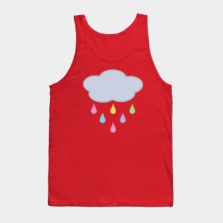 Raining Rainbow Raindrop Rain Cloud in Pink Tank Top